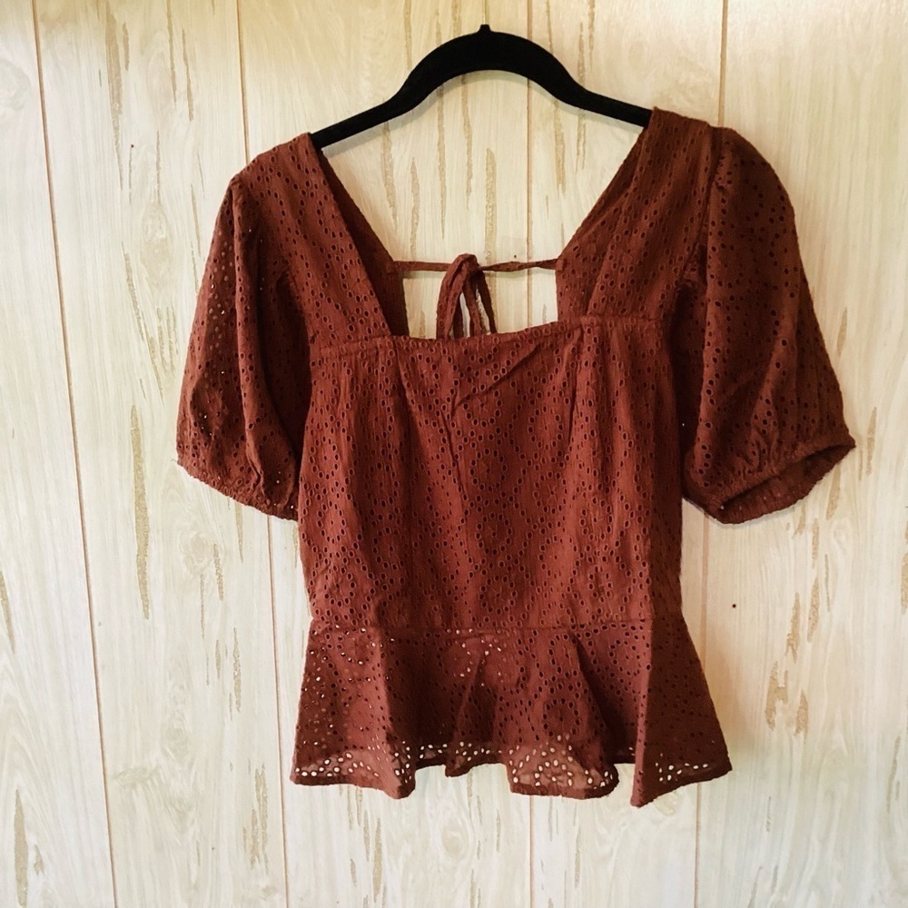 NEW Band of the Free Palmer Top XS Brown Eyelet Peplum Boho Cottagecore Cotton